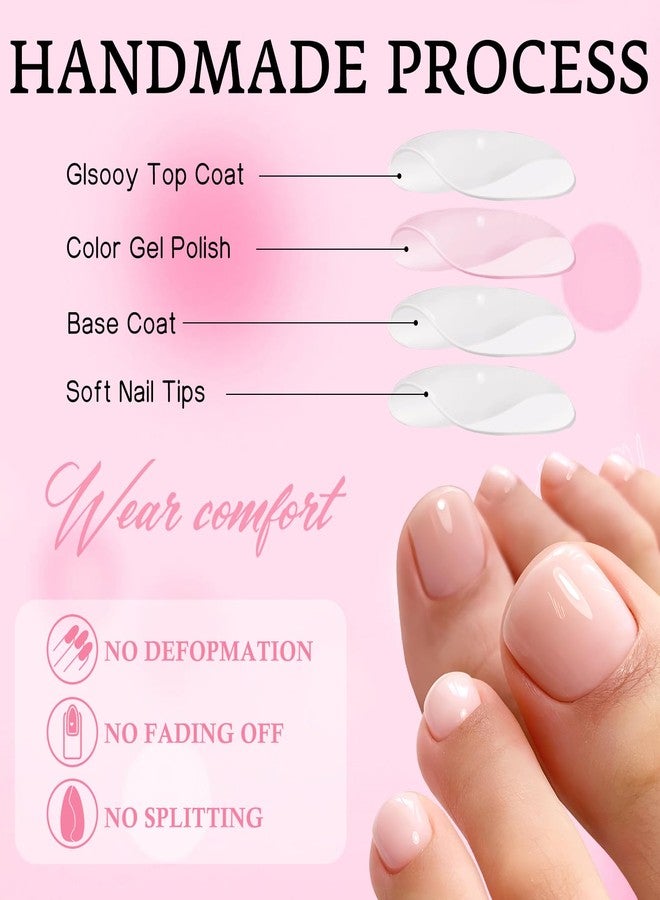 LuckForever 240pc Press on Toenails Women Fake Toe Nails with Tabs, Nude Pink Fake Toenails Press on Nails Toe Acrylic Nail Tips Short Square False Toenails Stick Artificial Toe Nails Press ons Pedicure - Image 5